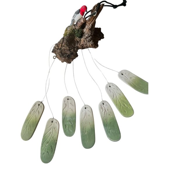 Handcrafted Loon Bird Sculpture Wind Chime With Ceramic Leaves & Natural Driftwo - Picture 16 of 16